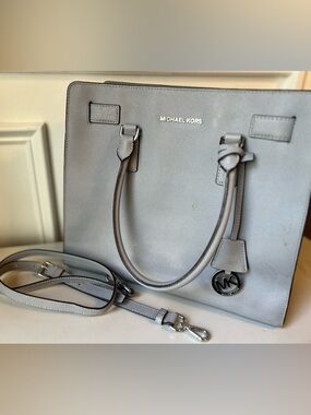 Michael Kors Dillon-Light Gray Saffiano Leather Tote with Removable Strap